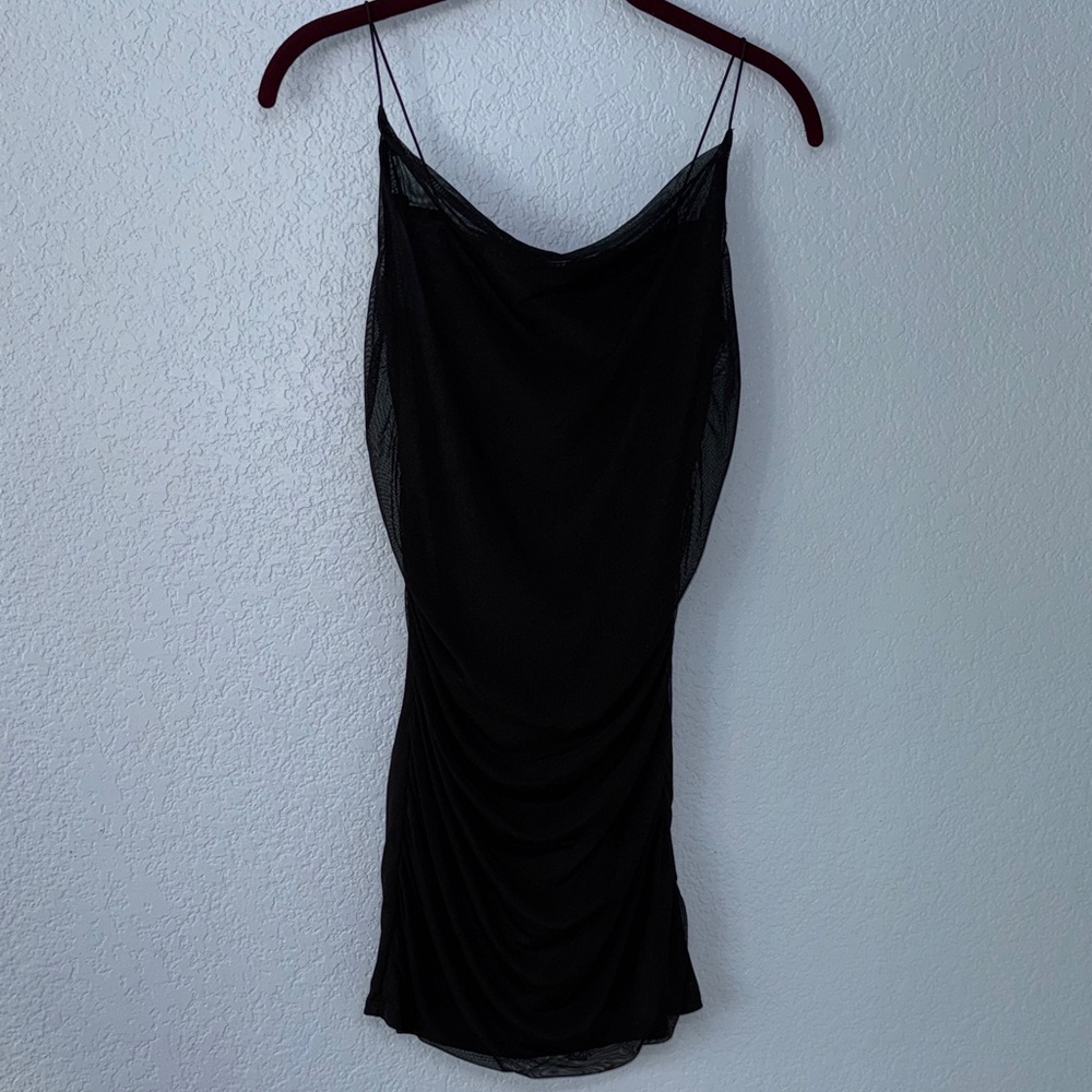 Wild Fable Mini Dress Womens S Black Excellent Ruched Mesh Cowl Neck Bodycon Y2K